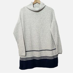 J Jill navy blue and gray knit tunic sweater funnel neck M